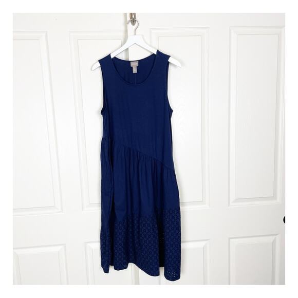 Chico’s Navy Mixed Material Tiered Sun Dress NWT - Picture 2 of 10